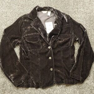J‎ Jill Jacket Womens 6 Brown Espresso Crushed Velvet Button Up Rayon Blazer NWT